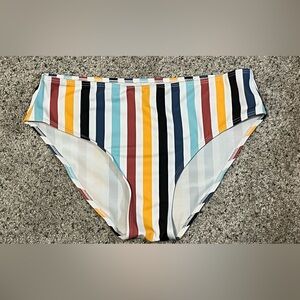 NEW Swimwear Bikini Bottoms Striped High-Waisted Stretch Womens Size Medium